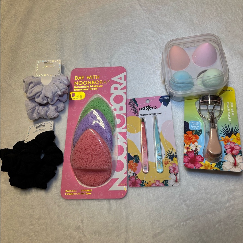 Beauty Essentials Set with Hair Scrunchies and Makeup Tools